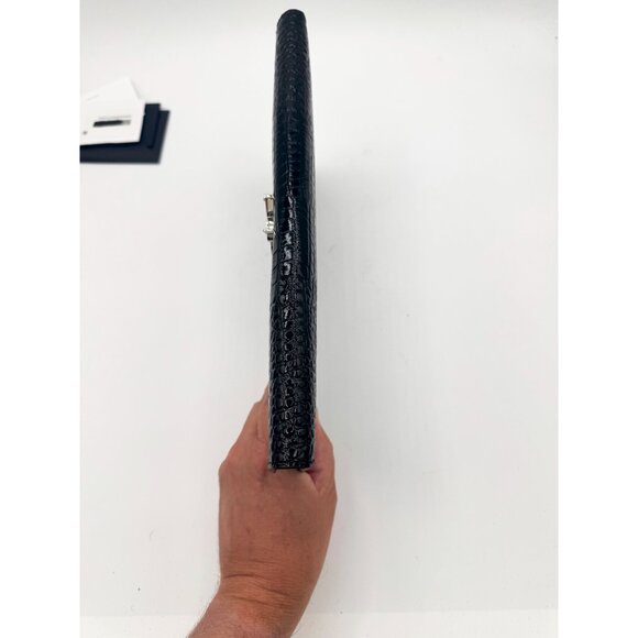 Saint Laurent YSL Black Uptown Pouch In Crocodile Embossed Shiny Leather - Picture 6 of 9